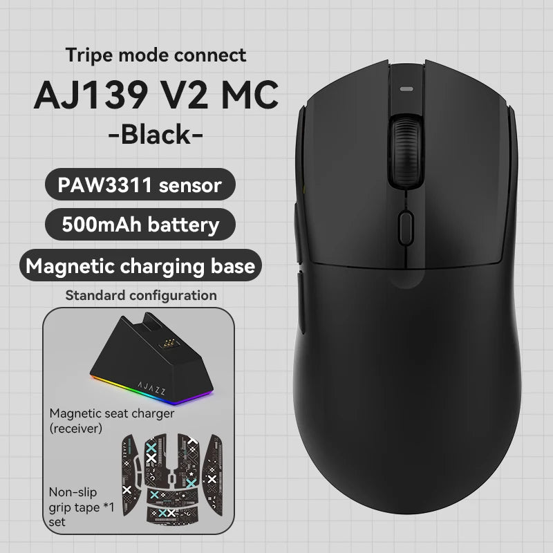 AJ139-V2-MC Tri-mode Wired/2.4GHz /BT Wireless Gaming Mouse with Dock PAW3311 Gaming Chipset 12000DPI Max