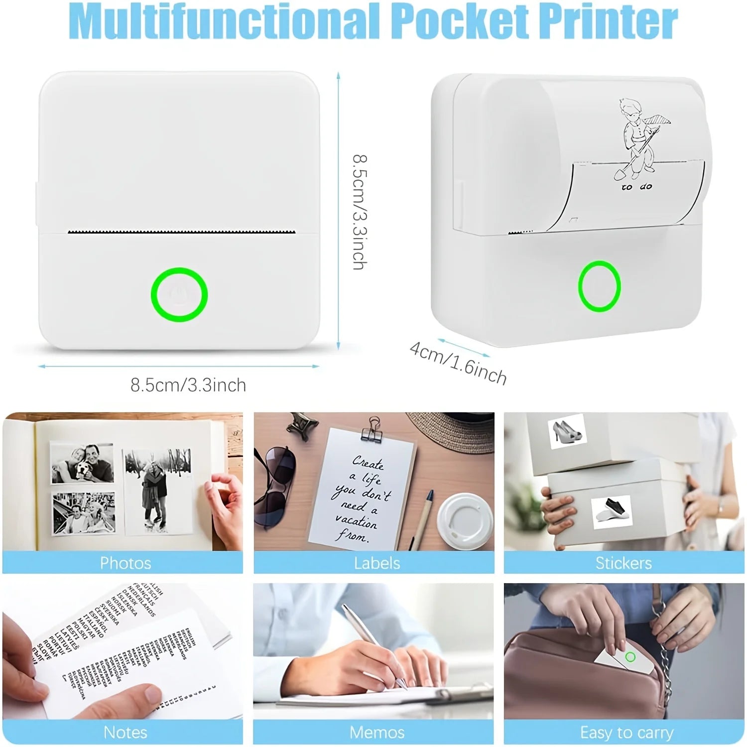 X6 Multifunctional Mini Portable Printer with Thermal Wireless Connection for Printing Work Sheets, Labels, Photos and Texts