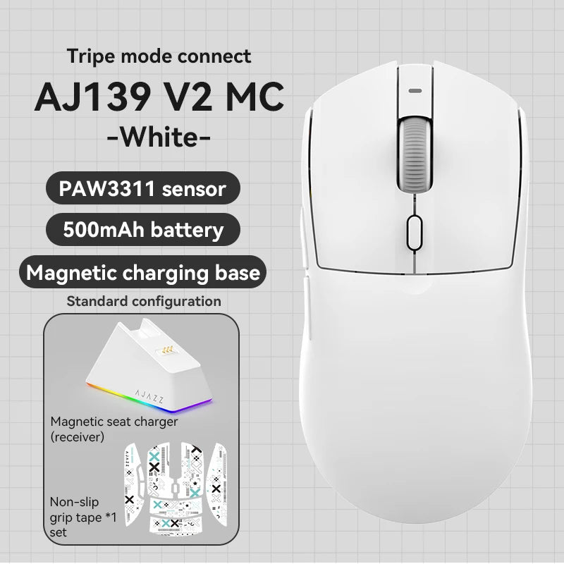 AJ139-V2-MC Tri-mode Wired/2.4GHz /BT Wireless Gaming Mouse with Dock PAW3311 Gaming Chipset 12000DPI Max